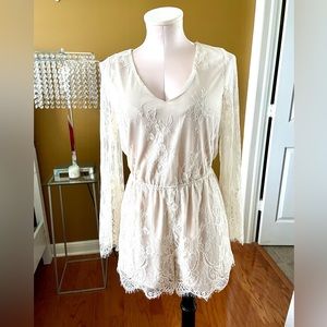 Charlotte Russe Beige Lace Romper Sz S